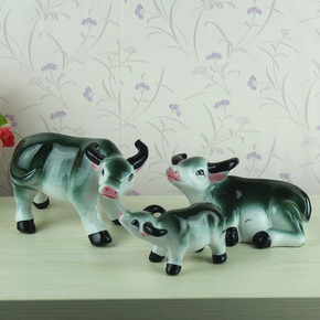 三牛之家 创意家居装饰品 创意雕刻牛摆件 陶瓷工艺品 个性礼品