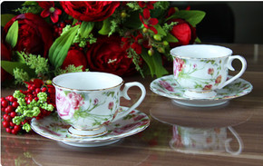 花之恋新骨瓷秘密花园情侣对杯碟套咖啡茶具套 高档礼品陶瓷 包邮