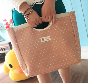 小清新韩版可爱波点帆布包手提包女包电脑包文件包手拎包手提袋