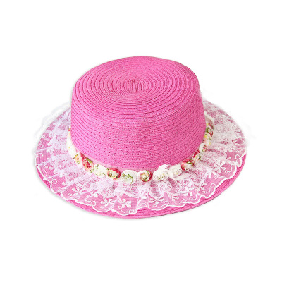韩版热卖 女士必备清新遮阳帽 蕾丝花边花朵圆顶草帽 太阳帽