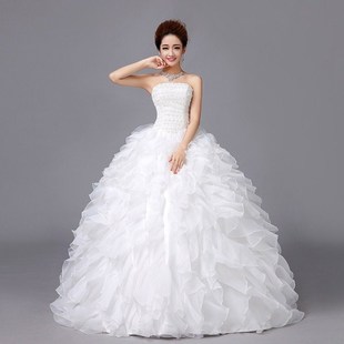 婚纱礼服2015最新款 新娘韩版夏季抹胸甜美公主齐地绑带婚纱珍珠