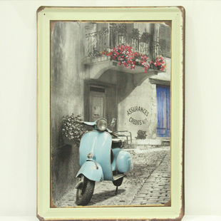 罗马假日复古摩托车 欧美装饰壁挂 咖啡西餐厅酒吧 大号铁皮画