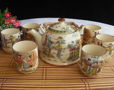 景德镇陶瓷器 茶具套装 7头大提梁茶杯茶壶 十二金钗