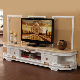 欧式实木白色天然大理石电视柜茶几组合套装客厅电视机墙柜D909