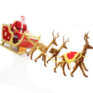 圣诞节装饰品 木质特大号圣诞鹿拉车 老人车 雪橇车 圣诞树装饰品