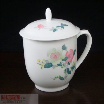 毛瓷杯 月季花 高档 精品 特产釉下五彩绿色健康瓷器陶瓷杯子茶杯