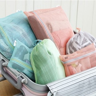 【39包邮】韩国 粉色尼龙 旅行收纳袋 整理袋 网状收纳袋4枚入