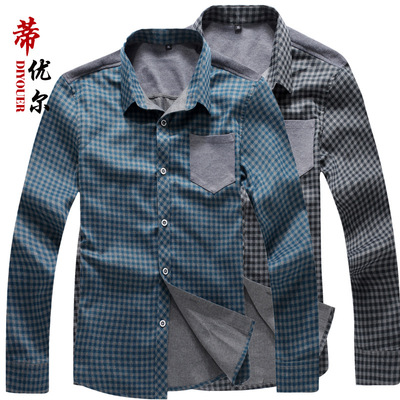 2014新款韩版格子男式长袖衬衫 男装批发翻领时尚衬衣 男士长衬衣