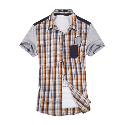2015年夏装新款男士韩版修身格子衬衫 林弯弯英伦休闲短袖衬衣