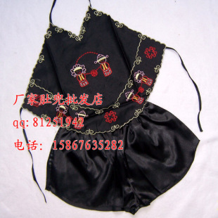 结婚睡衣百年好合 本命年辟邪礼物5色入黑色中国红成人肚兜套装