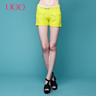 UGOCCAM 2015夏装新款 韩版纯色修身直筒短裤 热裤 女