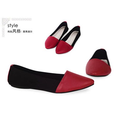2013新款瑞丽时尚淑女风色拼接舒适平跟单鞋玫红色女鞋平底鞋