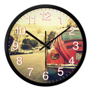 摩门客厅创意挂钟大众甲壳虫汽车创意艺术超静音电子石英钟时钟表
