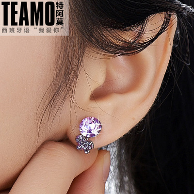 耳夹式耳环 无耳洞合成紫水晶u型耳钉夹的耳扣女款生日情人节礼物
