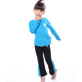 儿童表演出服小童中大女童恰恰拉丁舞蹈比赛服长袖练功服上衣长裤