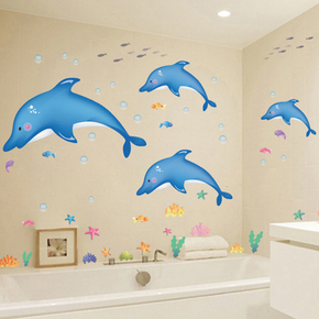 可移除墙贴 贴纸 厨房浴室装饰瓷砖贴 冰箱玻璃卡通贴画 海豚