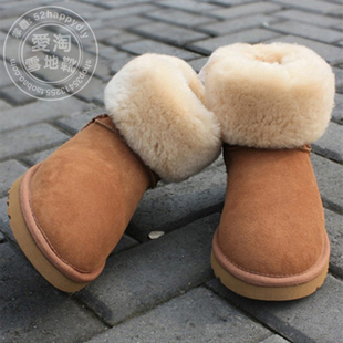 2016冬季新款中筒雪地靴澳洲真羊皮毛一体防水平底防滑女靴子冬靴