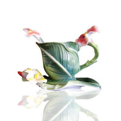 珐琅彩瓷 美人蕉 珐琅咖啡杯 工艺陶瓷 送礼 个性 水杯
