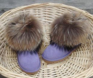 5854羊皮毛一体短靴 狐狸毛雪地靴梦幻紫 新款低筒冬靴子女鞋特价