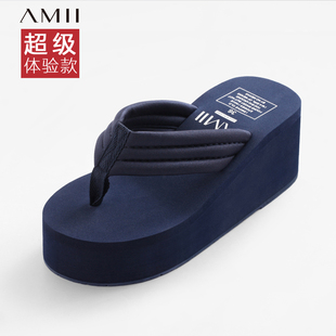 Amii/艾米2015夏季人字拖女厚底休闲沙滩鞋松糕坡跟高跟凉拖鞋