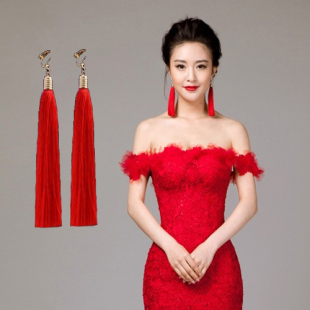 2014新款红色流苏耳环 结婚喜庆搭配新娘旗袍 长 夹款 波西米亚风