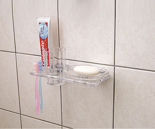 浴室用品水晶透明有机玻璃亚克力 牙刷架 漱口杯架 肥皂盒 一体架