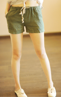 密织加强版-----厚实有分量精纺麻料松绿米色短裤