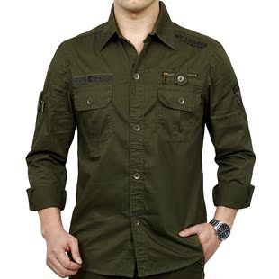 2014新款 包邮 男式军装衬衫 修身军绿男装衬衣 男士长袖衬衫 春