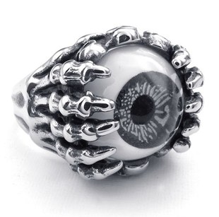不锈钢镶黑眼珠戒指 新款恶魔之眼316L钛钢戒指 男士霸气眼珠戒指
