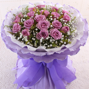 鲜花成都玫瑰花店同城速递快递19朵紫色玫瑰节日生日祝福鲜花束