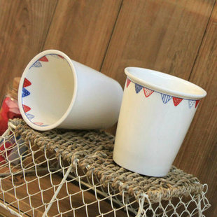 wo+创意家居 个性陶瓷仿纸杯 水杯/咖啡杯 小旗帜