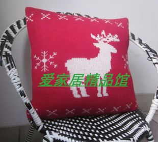圣诞鹿图案针织靠垫/靠背/方枕头/抱枕/办公室居家沙发靠垫特价