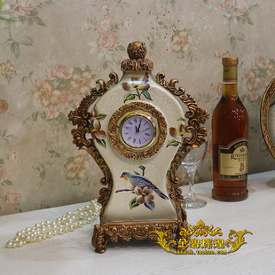 欧式宫廷田园台钟 家居日用树脂工艺品摆设钟表客厅时尚创意座钟