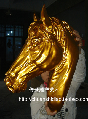 动物头像雕塑工艺品家居宾馆咖啡店墙壁软装饰品金色马头挂饰壁挂