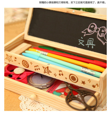 韩版创意木质双层大容量文具盒简约铅笔盒开学必备笔袋