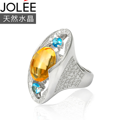 JOLEE羽兰 戒指 天然黄水晶 女 925银镀白金  时尚节礼物