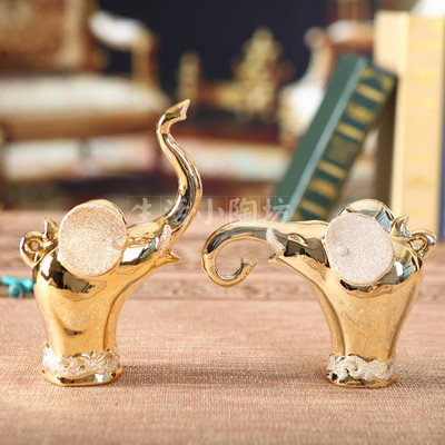 欧式电镀金陶瓷大象摆件 现代家居客厅装饰品创意结婚礼物工艺品