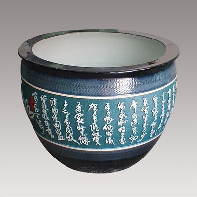 景德镇陶瓷金鱼缸手工雕刻文字缸 字画缸置物罐 水缸 装饰古典缸