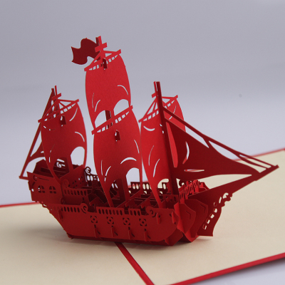 3D立体手工纸雕商务贺卡帆船节日贺卡新年圣诞元旦节礼物一帆风顺