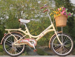 蓝岛翠竹自行车女式20寸淑女车铝圈永久不锈 学生单车复古自行车