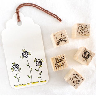 创意diy手工制作韩国火柴盒木质橡皮印章 花朵与图形