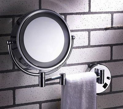 卫浴  壁挂伸缩放大双面镜卫生间创意美容化妆镜带LED灯