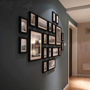 黑色大气加厚款20框创意实木相框墙 相片墙适合客厅的照片墙