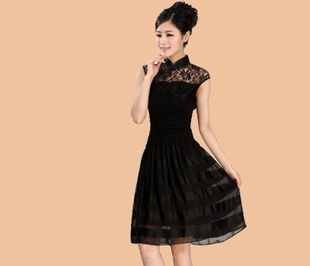 2015新款春装韩版女装蕾丝雪纺 修身长袖连衣裙女气质 打底裙