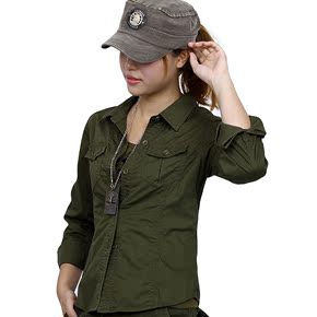 军装衬衫 女长袖 军绿色女衬衣 韩版时尚休闲军装衬衣 女正品特价