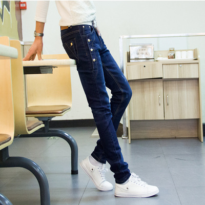 厂家直销男式牛仔裤韩版订做男式小脚裤青少年男式牛仔裤一件代发