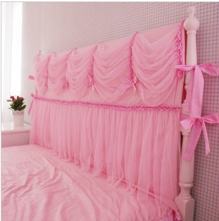 特价粉格子粉色床头罩韩式公主梦幻床头套夹棉蕾丝定做布艺全棉