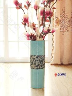 景德镇陶瓷器创意富贵竹干花蓝色欧式插花瓶简约现代客厅落地摆件