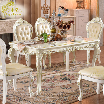 欧式餐桌椅组合6人雕花实木餐桌描金餐台大小户型长方形餐桌
