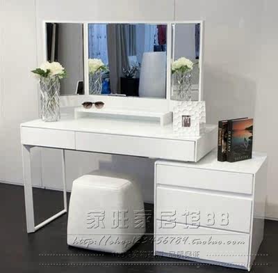 现代简约白色烤漆梳妆台折叠镜子欧式时尚化妆桌化妆柜妆凳组合